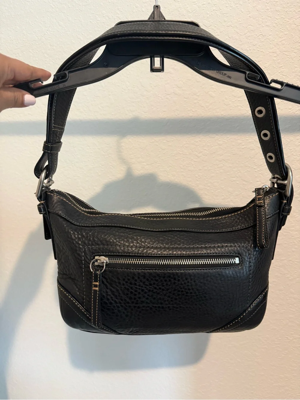 Coach F12321 Black Pebbled Leather Shoulder Bag with Silver Hardware